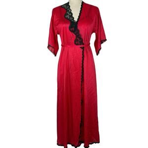 Vintage Vanity Fair Nightgown Robe Women Small 2pc Slip Dress Red Polka Dot Lace